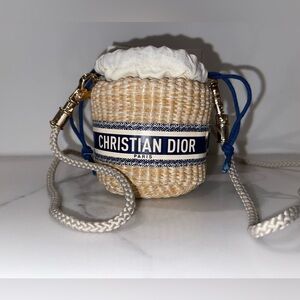 New Authentic Dior mini straw bucket bag